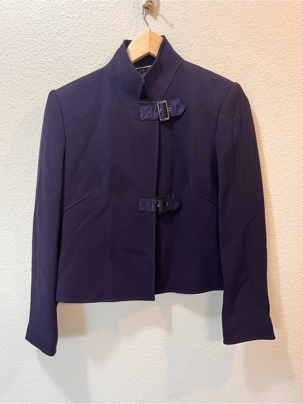 Anne Klein Purple Buckle-Front Pea Coat
